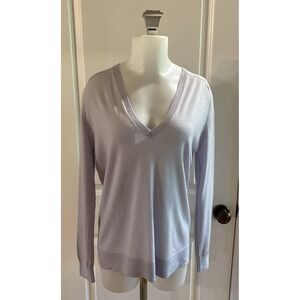 THEORY‎ Light Blue Deep V-Neck Long Sleeve Lightweight Sweater Pullover -Size M